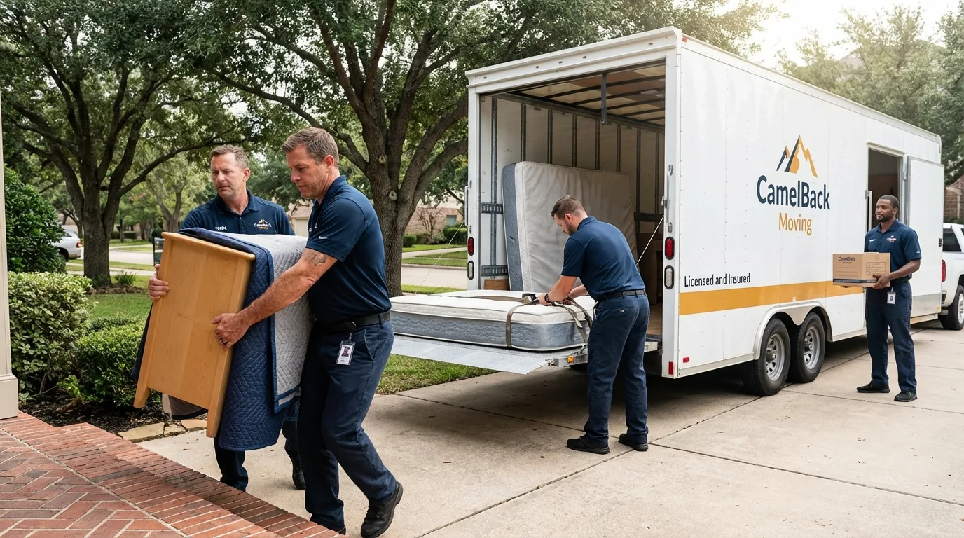 Crew loading residential truck for cross-state move from Brecksville, OH