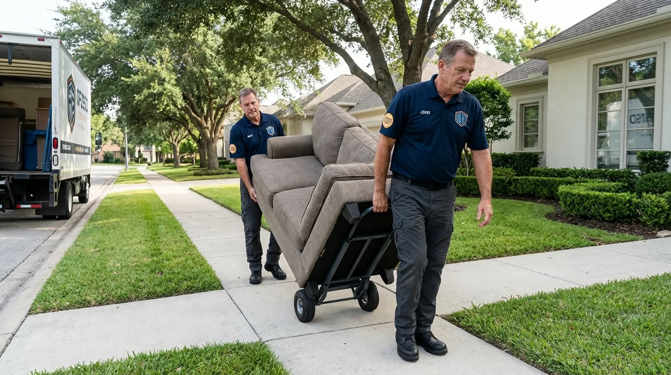 Local residential moving crew loading furniture in Brecksville, OH