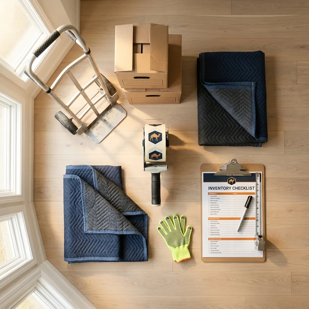 Professional moving supplies and packing materials layout for Brecksville residential relocations